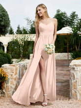 Spaghetti Straps V-neck Chiffon Dress With Slit Pearl Pink
