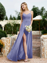 Spaghetti Straps V-neck Chiffon Dress With Slit Periwinkle