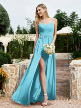 Spaghetti Straps V-neck Chiffon Dress With Slit Pool