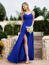 Spaghetti Straps V-neck Chiffon Dress With Slit Royal Blue