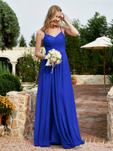 Spaghetti Straps V-neck Chiffon Dress With Slit Royal Blue