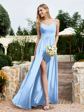 Spaghetti Straps V-neck Chiffon Dress With Slit Sky Blue