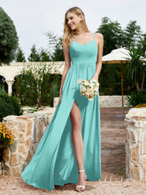 Spaghetti Straps V-neck Chiffon Dress With Slit Spa