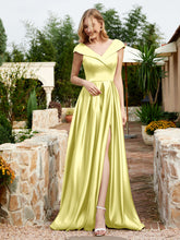 Cap Sleeve V-neck Satin Dress With Pocket Daffodil