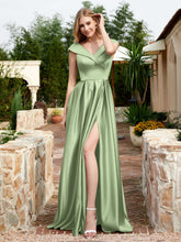 Cap Sleeve V-neck Satin Dress With Pocket Dusty Sage