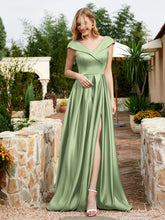 Cap Sleeve V-neck Satin Dress With Pocket Dusty Sage