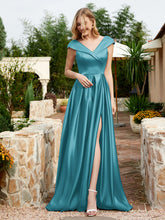 Cap Sleeve V-neck Satin Dress With Pocket Jade