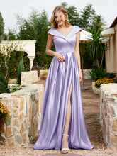 Cap Sleeve V-neck Satin Dress With Pocket Lavender