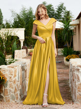 Cap Sleeve V-neck Satin Dress With Pocket Marigold