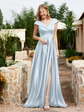 Cap Sleeve V-neck Satin Dress With Pocket Mist