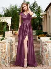 Cap Sleeve V-neck Satin Dress With Pocket Mulberry