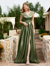 Cap Sleeve V-neck Satin Dress With Pocket Olive Green