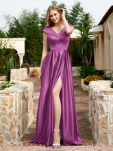 Cap Sleeve V-neck Satin Dress With Pocket Orchid