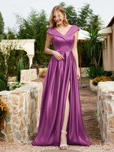 Cap Sleeve V-neck Satin Dress With Pocket Orchid