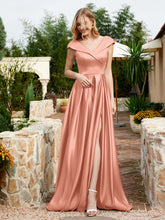 Cap Sleeve V-neck Satin Dress With Pocket Papaya