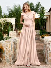 Cap Sleeve V-neck Satin Dress With Pocket Pearl Pink