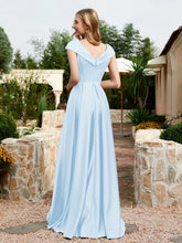 Cap Sleeve V-neck Satin Dress With Pocket Sky Blue