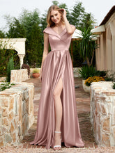 Cap Sleeve V-neck Satin Dress With Pocket Vintage Mauve
