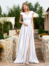 Cap Sleeve V-neck Satin Dress With Pocket White