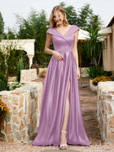 Cap Sleeve V-neck Satin Dress With Pocket Wisteria