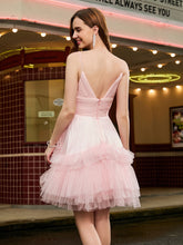 A-line Tulle Tiered Stitching Glitter Short Dress Blushing Pink