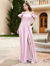 Off Shoulder Flutter Sleeves Satin Dress With Pocket Blushing Pink