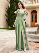 Off Shoulder Flutter Sleeves Satin Dress With Pocket Dusty Sage