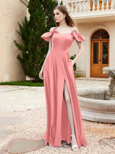 Off Shoulder Flutter Sleeves Satin Dress With Pocket Flamingo