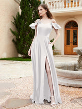 Off Shoulder Flutter Sleeves Satin Dress With Pocket Ivory