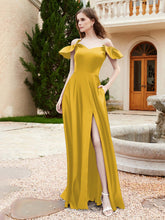 Off Shoulder Flutter Sleeves Satin Dress With Pocket Marigold