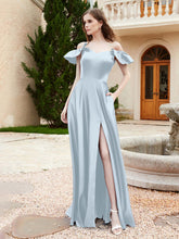 Off Shoulder Flutter Sleeves Satin Dress With Pocket Mist