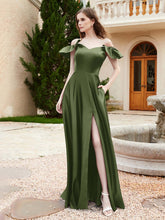 Off Shoulder Flutter Sleeves Satin Dress With Pocket Olive Green