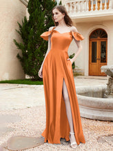 Off Shoulder Flutter Sleeves Satin Dress With Pocket Orange