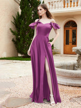Off Shoulder Flutter Sleeves Satin Dress With Pocket Orchid