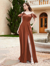 Off Shoulder Flutter Sleeves Satin Dress With Pocket Rust
