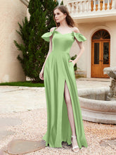 Off Shoulder Flutter Sleeves Satin Dress With Pocket Sage