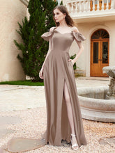 Off Shoulder Flutter Sleeves Satin Dress With Pocket Taupe
