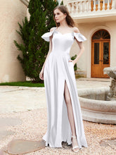 Off Shoulder Flutter Sleeves Satin Dress With Pocket White