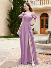 Off Shoulder Flutter Sleeves Satin Dress With Pocket Wisteria