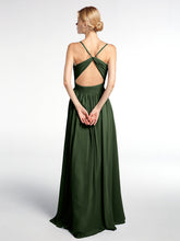 Criss-Cross Open Back Gown with Spaghetti Strap Olive Green