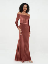 Off Shoulder Max Velvet Dresses with Long Sleeves Terracotta