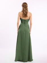 Strapless Chiffon Dress with Cascade Skirt Olive Green