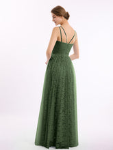 Lace and Tulle Floor Length Dress with V neck Olive Green
