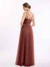 Lace and Tulle Floor Length Dress with V neck Terracotta