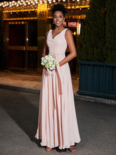 V-neck Simple Chiffon Full Length Dresses Pearl Pink