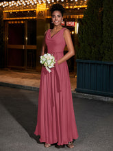 V-neck Simple Chiffon Full Length Dresses Cinnamon Rose