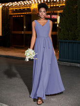 V-neck Simple Chiffon Full Length Dresses Periwinkle