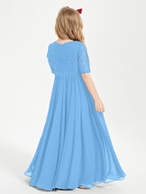 Lace Top Half Sleeved Junior Bridesmaids Dresses Blue