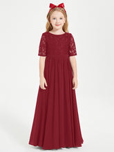 Lace Top Half Sleeved Junior Bridesmaids Dresses Burgundy