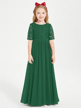 Lace Top Half Sleeved Junior Bridesmaids Dresses Dark Green